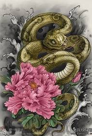 a stylish cool color snake peony tattoo manuscript