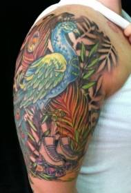 Patrón de tatuaje de planta de pluma de pavo real