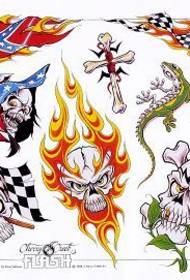 Cranio del fumetto Rose Cross Bone Flag Lizard Tattoo Pattern