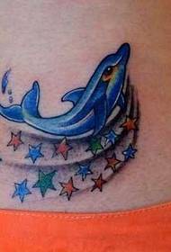 Waist-looking Dolphin Pentagram Tattoo Pattern