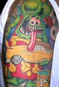 käsivarteen sarjakuvahiiri ja keltainen auton tatuointikuvio