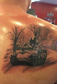 espalda hombro realista patrón de tatuaje de tanque de leopardo alemán de la Segunda Guerra Mundial