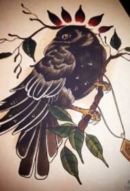European school crow Twig tattoo pattern manuscript