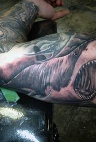 Grey Evil Shark Tattoo Pattern