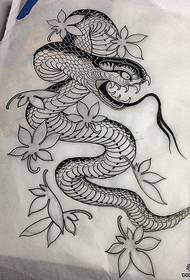 Scary snake maple leaf traditional tattoo pattern manuscript