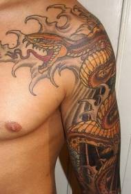 Rankos Azijos stiliaus gyvatė ir bangos tatuiruotės modelis