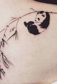 back simple black panda and bamboo tattoo pattern