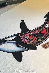 lukisan naskah ora pola tato Shark sing padha