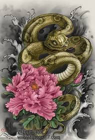 моден класичен боја змија божур ракопис за тетоважа