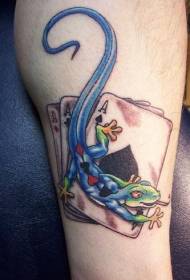 leg color lizard with poker tattoo pattern