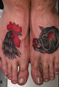 modèle de tatouage de poulet et de cochon