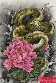a popular cool color snake peony tattoo manuscript