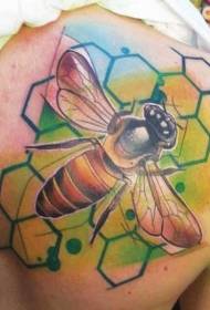 Patrón de tatuaxe de abella e abeixo colorido