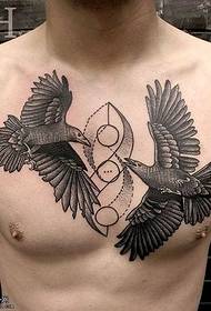 chest double pigeon tattoo pattern