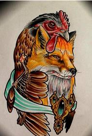 Gyönyörű és gyönyörű róka kakas tetoválás kézirat minta képet