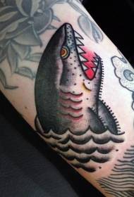 Color old school crazy shark tattoo pattern