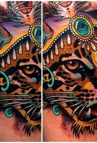 farve leopard Hoved og smykker tatoveringsmønster