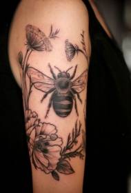 černý popel Včela a květ paže tetování vzor