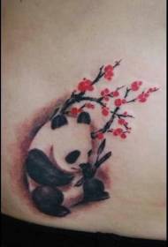 model de tatuaj de panda drăguț și înflorit de vișine