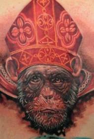 背部逼真的滑稽彩色猴纹身图案