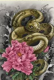 módní klasický barevný had pivoňka tetování rukopis vzor, aby si obrázek