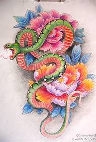 kolorowy rękopis tatuażu piwonii węża