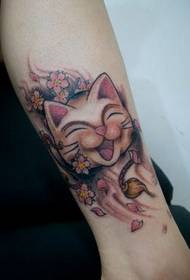 girl legs smiley cat tattoo pattern