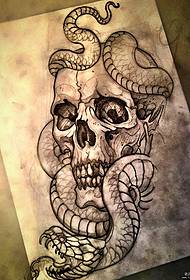 school snake andskull tattoo pattern manuscript