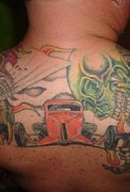 disegno del tatuaggio con teschio e ape sul retro dipinto