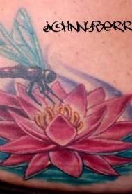wzór tatuażu różowy lotos i ważka