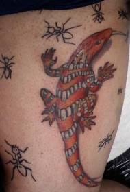 noga prosty wzór tatuażu mrówki i jaszczurki