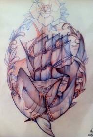 Europos mokyklos ryklio buriavimo tatuiruotės rankraštis