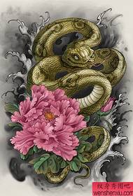 traditional snake and peony tattoo pattern