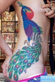 side waist peacock tattoo pattern