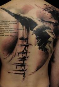 zpět realistické vrána Tattoo vzor s inkoustem úvodní dopis