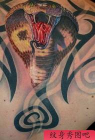 a back 3D color snake tattoo pattern