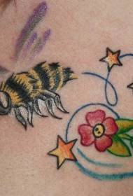 color flower with a bee tattoo pattern