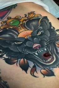 abdominal modern style colored evil panther and jewelry tattoo pattern