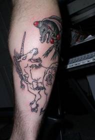 Leg Color Unicorn Fighting Dolphin Tattoo