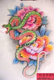 գունավոր օձի պեոնի դաջվածքի ձեռագիր