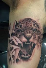 arm brown roaring leopard tattoo pattern