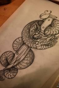Європейський та американський рукопис татуювання змія кинджалом
