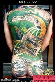 patró de tatuatge de serp verda de color super guapo complet
