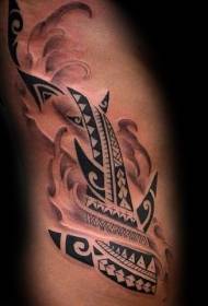 side ribs cool black Polynesian style shark tattoo pattern