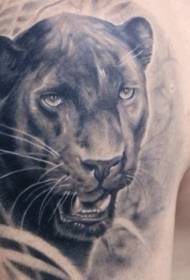 Panther in 135071 @ wonderlike swart panter en groen blaar tatoeëringpatroon