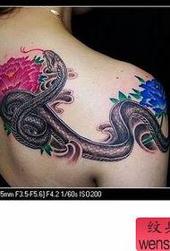 beauty shoulder snake color peony tattoo pattern