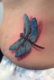 漂亮逼真的藍色蜻蜓側肋紋身圖案