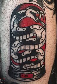 Snake tattoo pattern in the jar on the calf