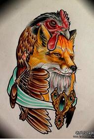 egy gyönyörű róka kakas tetoválás mintát