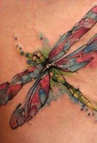 水彩七彩蜻蜓纹身图案